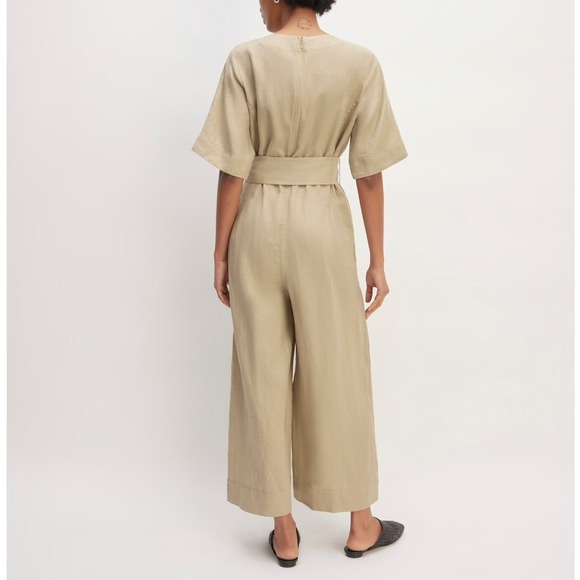 Everlane Womens Size 6 Flax Linen Blend Short Sleeve Jumpsuit Cropped Khaki‎ - Picture 3 of 14